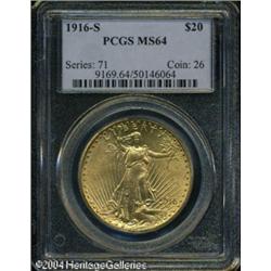 1916-S $20 MS64 PCGS. A lustrous and beautiful apr 1916-S $20 MS64 PCGS.