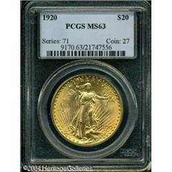 1920 $20 MS63 PCGS. A bright and lustrous Double E 1920 $20 MS63 PCGS.