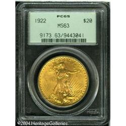 1922 $20 MS63 PCGS. Booming luster and original le 1922 $20 MS63 PCGS.