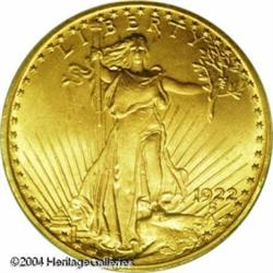 1922 $20 MS65 PCGS. This is a noteworthy coin with 1922 $20 MS65 PCGS.