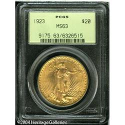 1923 $20 MS63 PCGS. A satiny olive-gold Saint-Gaud 1923 $20 MS63 PCGS.