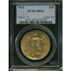 1923 $20 MS64 PCGS. Soft luster underlays straw-go 1923 $20 MS64 PCGS.