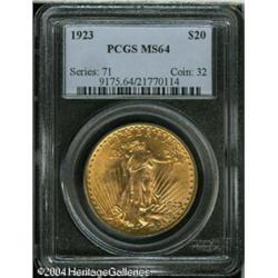 1923 $20 MS64 PCGS. Clean surfaces and flashy with 1923 $20 MS64 PCGS.