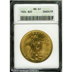 1924 $20 MS61 ANACS. A spot on the eagle's wing, a 1924 $20 MS61 ANACS.