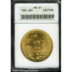 1924 $20 MS61 ANACS. Bright yellow-gold patina and 1924 $20 MS61 ANACS.