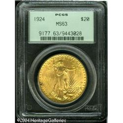 1924 $20 MS63 PCGS. A lustrous sunrise-gold repres 1924 $20 MS63 PCGS.