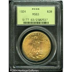 1924 $20 MS63 PCGS. This well struck apricot-gold 1924 $20 MS63 PCGS.