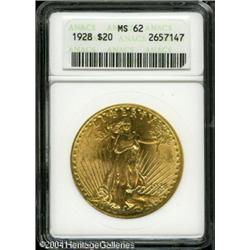 1928 $20 MS62 ANACS. Bright yellow-gold patina ove 1928 $20 MS62 ANACS.