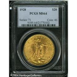 1928 $20 MS64 PCGS. Well struck and lustrous, with 1928 $20 MS64 PCGS.