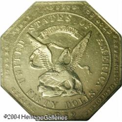 1852 $50 Assay Office Fifty Dollar, 900 Thous. AU58 1852 $50 Assay Office Fifty Dollar, 900 Thous. A