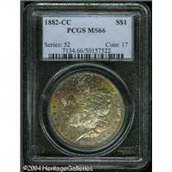 1882-CC S$1 MS66 PCGS. Sea-green, aqua, lavender, 1882-CC S$1 MS66 PCGS.