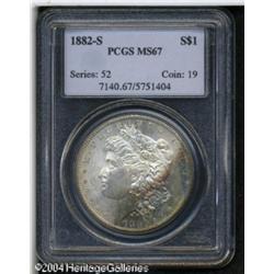 1882-S S$1 MS67 PCGS. Bands of sea-green, electric 1882-S S$1 MS67 PCGS.