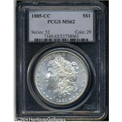 1885-CC S$1 MS62 PCGS. The reverse is semi-proofli 1885-CC S$1 MS62 PCGS.