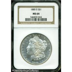 1885-S S$1 MS64 NGC. Well struck, save for the hai 1885-S S$1 MS64 NGC.