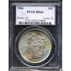 1886 S$1 MS66 PCGS. Iridescent splashes of aqua, g 1886 S$1 MS66 PCGS.