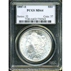 1887-S S$1 MS64 PCGS. A lightly toned, lustrous, a 1887-S S$1 MS64 PCGS.