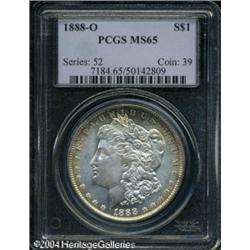 1888-O S$1 MS65 PCGS. Brilliant centers are framed 1888-O S$1 MS65 PCGS.