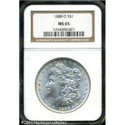 1888-O S$1 MS65 NGC. A snow-white and highly lustr 1888-O S$1 MS65 NGC.