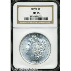 1890-S S$1 MS65 NGC. White surfaces radiate bright 1890-S S$1 MS65 NGC.