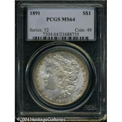 1891 S$1 MS64 PCGS. Tan-brown and dove-gray patina 1891 S$1 MS64 PCGS.