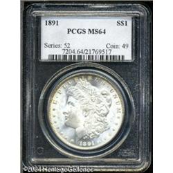 1891 S$1 MS64 PCGS. Frosty and highly lustrous, wi 1891 S$1 MS64 PCGS.