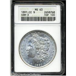 1891-CC S$1 MS63 ANACS. VAM-3. A Top 100 Variety. 1891-CC S$1 MS63 ANACS.