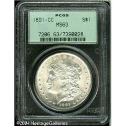 1891-CC S$1 MS63 PCGS. Bright white surfaces displ 1891-CC S$1 MS63 PCGS.