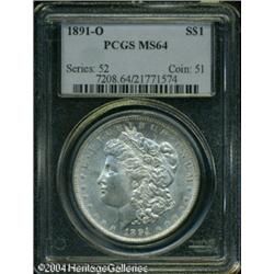 1891-O S$1 MS64 PCGS. Silver-gray surfaces display 1891-O S$1 MS64 PCGS.