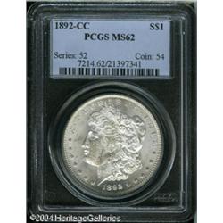 1892-CC S$1 MS62 PCGS. Untoned with bright mint lu 1892-CC S$1 MS62 PCGS.