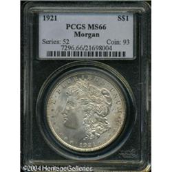 1921 S$1 MS66 PCGS. Well struck, with faint tan-go 1921 S$1 MS66 PCGS.