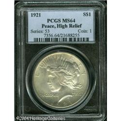 1921 S$1 MS64 PCGS. Light gray patina covers soft 1921 S$1 MS64 PCGS.