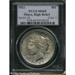 1921 S$1 MS65 PCGS. Silver-gray surfaces reveal sp 1921 S$1 MS65 PCGS.