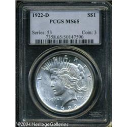 1922-D S$1 MS65 PCGS. Lustrous, virtually brillian 1922-D S$1 MS65 PCGS.