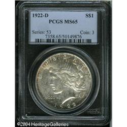 1922-D S$1 MS65 PCGS. Lovely light golden-brown an 1922-D S$1 MS65 PCGS.