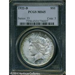 1922-D S$1 MS65 PCGS. Mostly brilliant over the ob 1922-D S$1 MS65 PCGS.