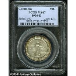 1936-D 50C Columbia MS67 PCGS. Nicely struck, with 1936-D 50C Columbia MS67 PCGS.