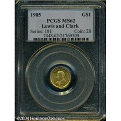 1905 G$1 Lewis and Clark MS62 PCGS. Bright yellow- 1905 G$1 Lewis and Clark MS62 PCGS.