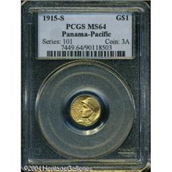 1915-S G$1 Panama-Pacific Gold Dollar MS64 PCGS. A 1915-S G$1 Panama-Pacific Gold Dollar MS64 PCGS.