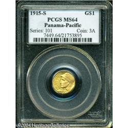 1915-S G$1 Panama-Pacific Gold Dollar MS64 PCGS. W 1915-S G$1 Panama-Pacific Gold Dollar MS64 PCGS.
