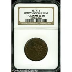 1837 Liberty, Not One Cent Hard Times Token MS63 NGC. 1837 Liberty, Not One Cent Hard Times Token MS