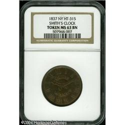 1837 Smith's Clock Hard Times Token MS63 NGC. Low-1 1837 Smith's Clock Hard Times Token MS63 NGC.