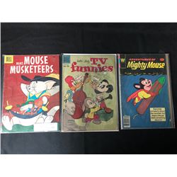 VINTAGE COMIC BOOK LOT (MOUSE MUSKATEERS/ TV FUNNIES/ MIGHTY MOUSE)