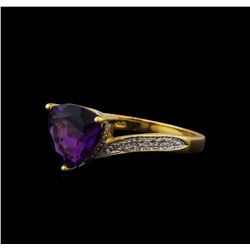 2.06 ctw Amethyst and Diamond Ring - 14KT Yellow Gold