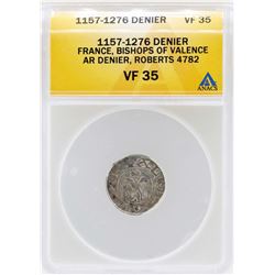 1157-1276 Denier France Bishops of Valence Coin ANACS VF35