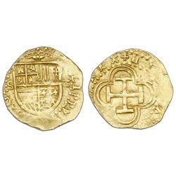 Seville, Spain, cob 1 escudo, Philip II, assayer Gothic D (with open right side) to right, mintmark