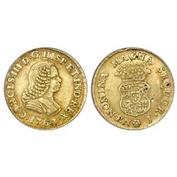 Popayan, Colombia, bust 1 escudo, Charles III (bust of Ferdinand VI), 1767J, mintmark P.N, NGC VF 35