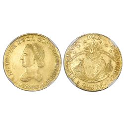 Quito, Ecuador, 4 escudos, 1836FP, NGC AU details / rim repair / cleaned.