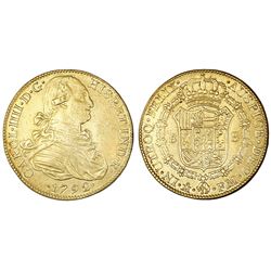 Mexico City, Mexico, bust 8 escudos, Charles IV, 1792FM.