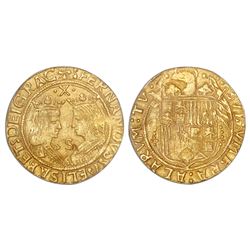Seville, Spain, double excelente, Ferdinand-Isabel, S at bottom and dot-X-dot at top between busts.