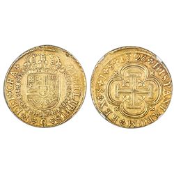 Seville, Spain, milled 8 escudos, Philip V, 1726J, NGC AU 50.